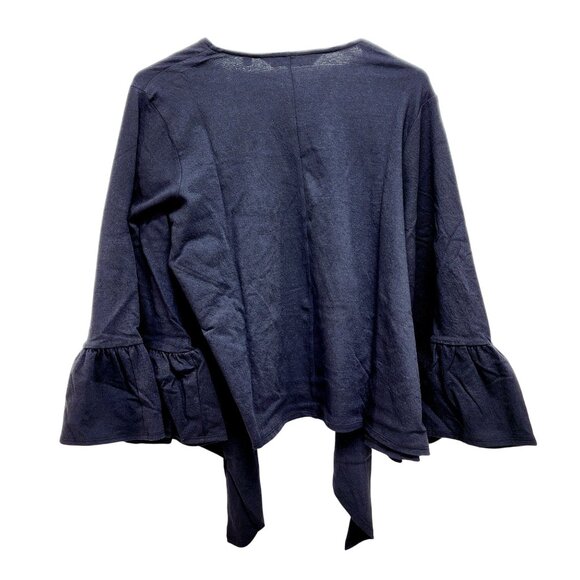 Colleen Lopez Navy Ruffle Sleeve Open-Front Black Cardigan Sweater Size M New - Picture 5 of 15
